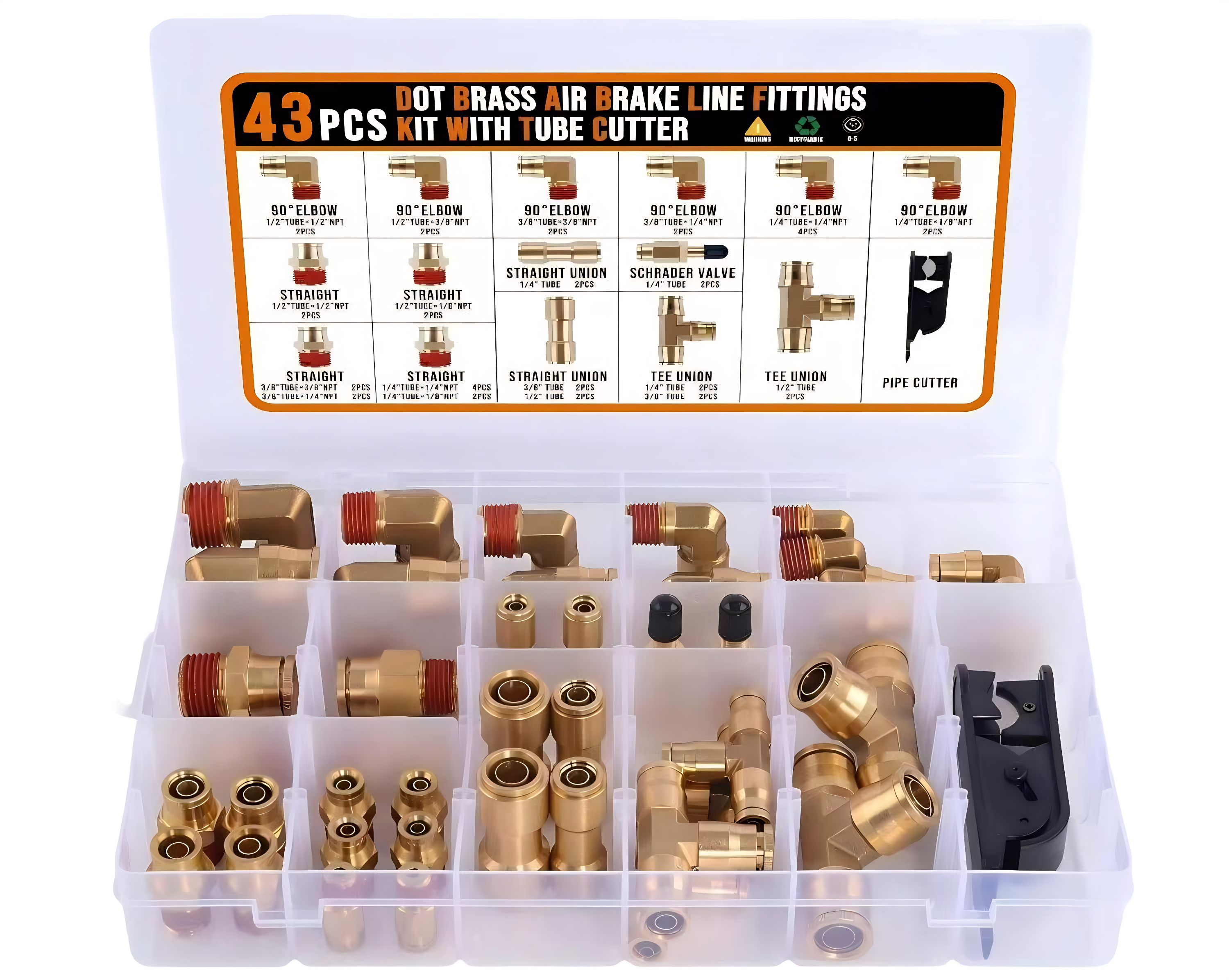 43 Pcs Brass DOT Air Line Fittings Kit